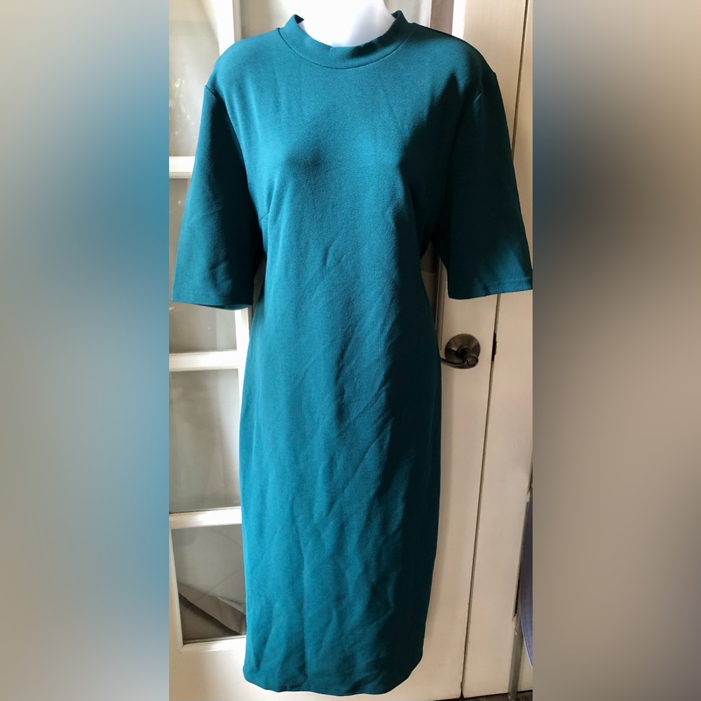Womens teal short sleeve midi bodycon dress in size 2xl